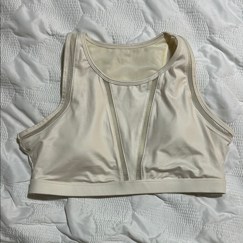 Fabletics Cream Sports Bra with mesh detail